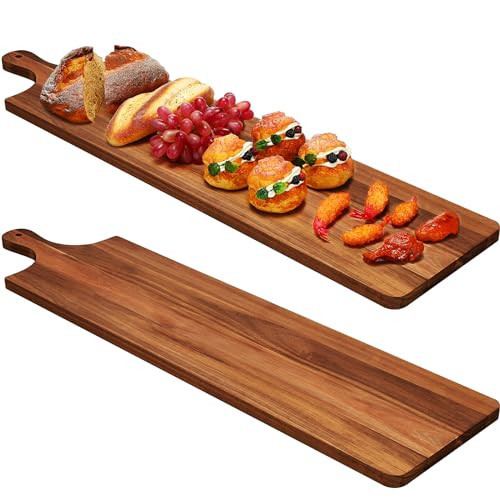 Bokon 2 Pcs Acacia Wooden Charcuterie Boards Acacia Serving Board with Handle Rectangular Wood Tray Wooden Serving Platter Natural Wood Server for Cheese Food | Amazon (US)