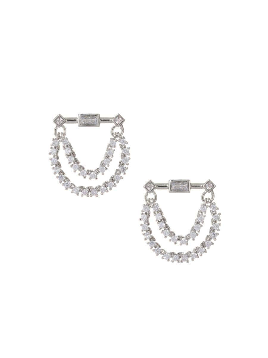 Baguette Silver-Plated & Cubic Zirconia Chain Studs | Saks Fifth Avenue