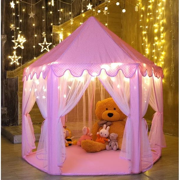 Little Play House Princess Tent - Indoor and Outdoor Hexagon Pink Castle Play Tent for Girls with... | Walmart (US)