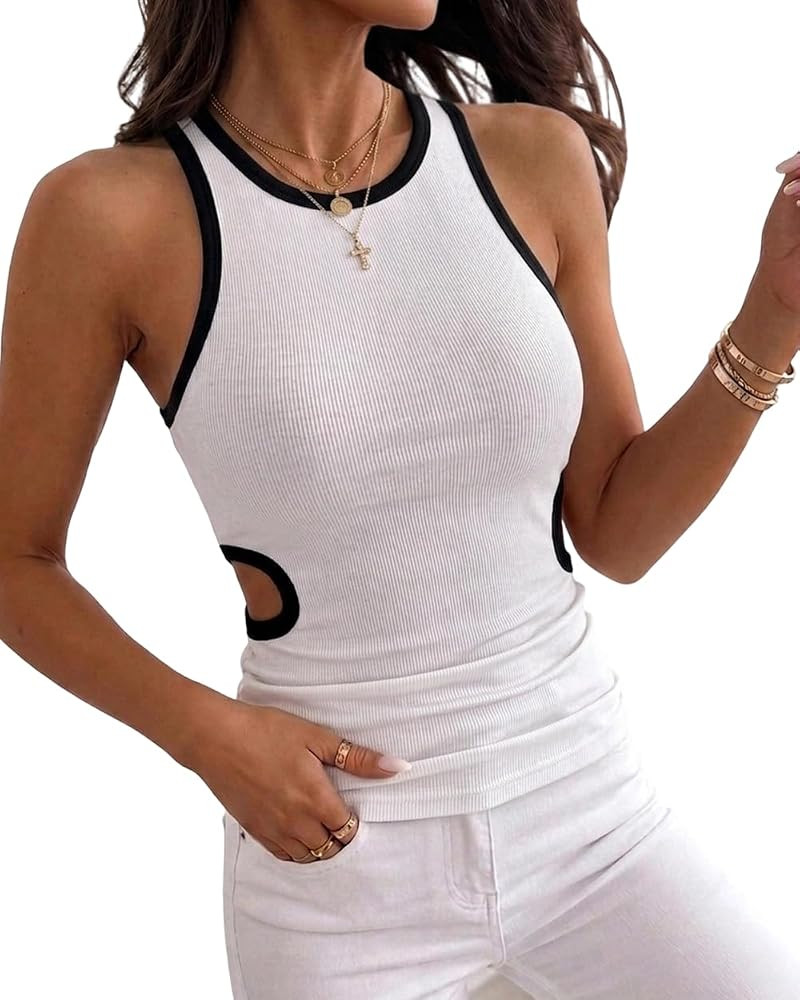 CHICME Women Ribbed Tank Tops Color Block Cutout Sleeveless Tops | Amazon (US)