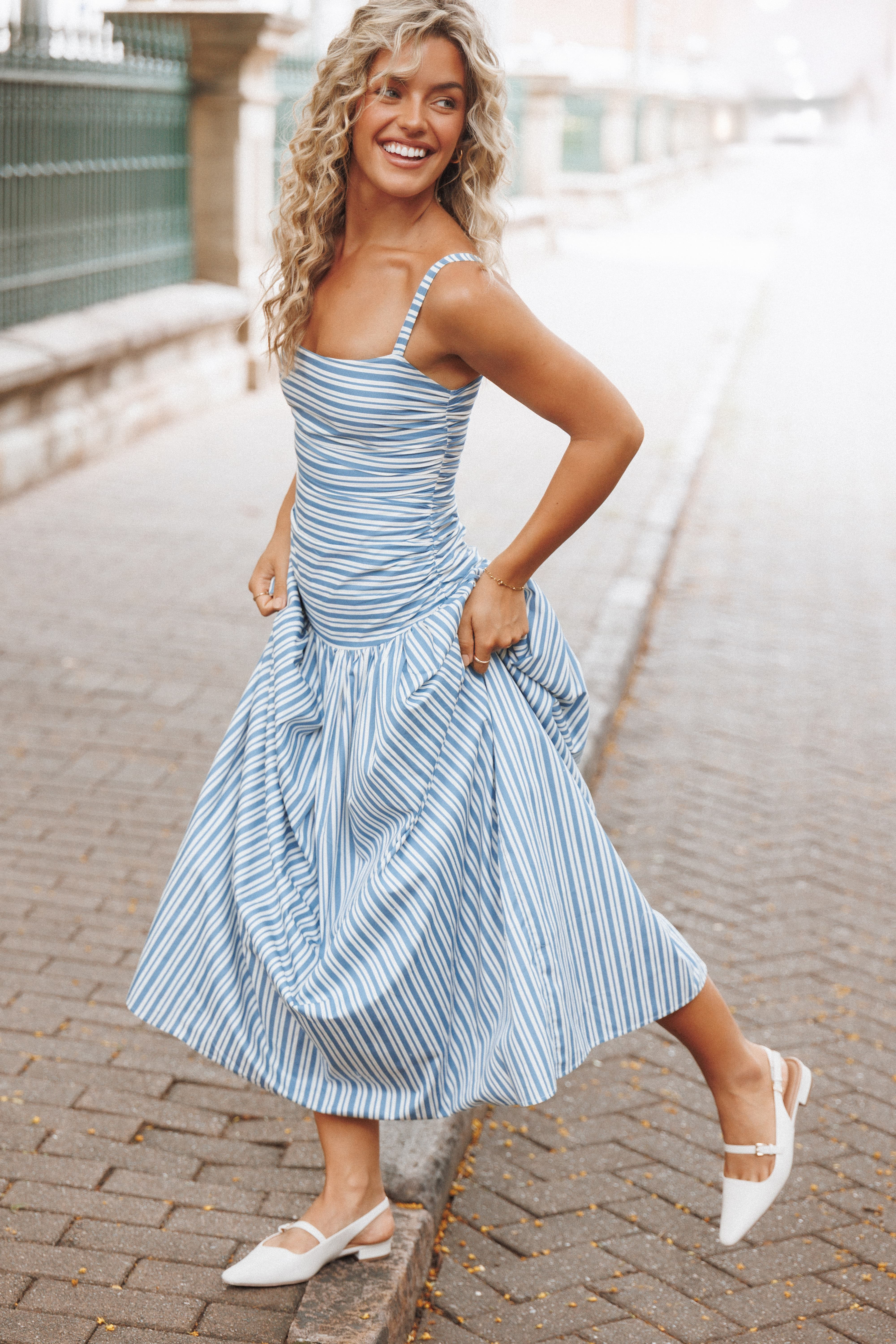 Carlisle Maxi Dress - Blue Stripe | Petal & Pup (US)