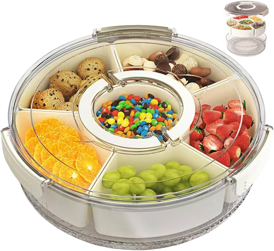 Snackle Box Container Divided Rotating Serving Tray with Lid and Handle, Portable for Fruits Snac... | Amazon (US)