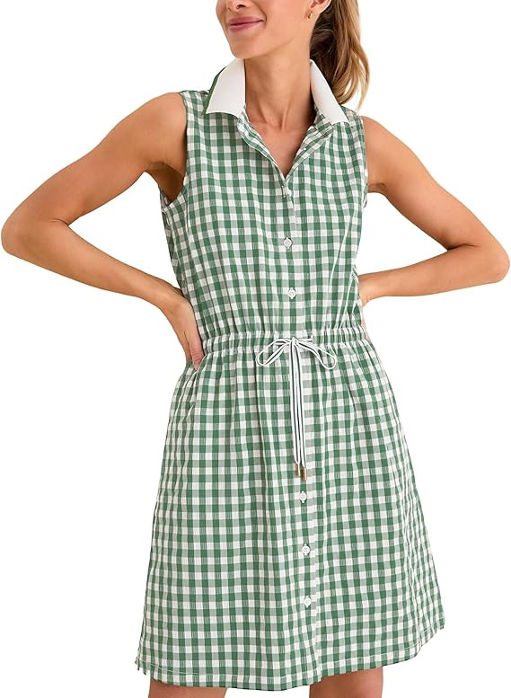 Shiyifa Womens Gingham Polo Dress Summer Button Down Plaid Midi Dresses Casual Sleeveless Golf Te... | Amazon (US)