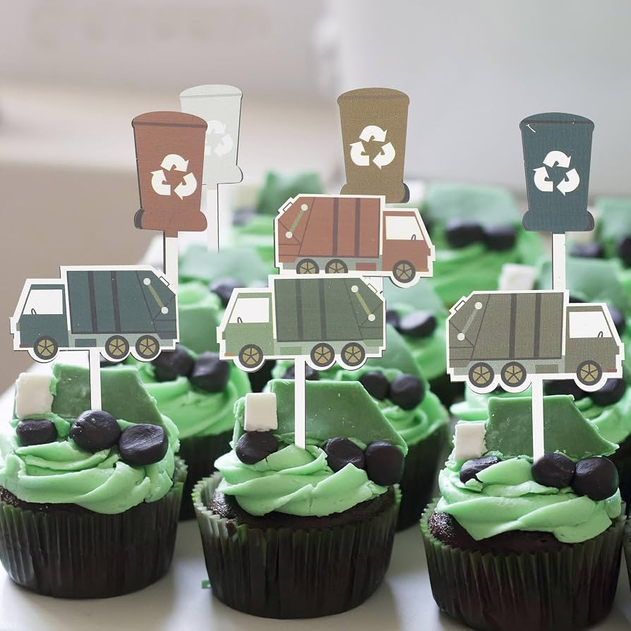 8pcs Garbage Truck Birthday Party Supplies Garbage Truck Cupcake Toppers for Trash Truck Waste Ma... | Amazon (US)
