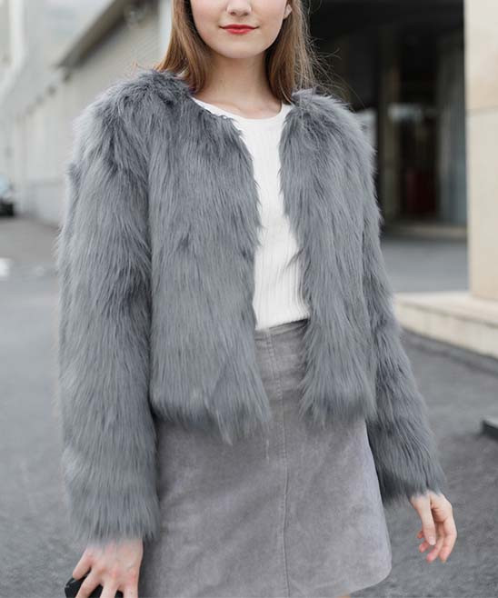 Ailubaodan Women's Non-Denim Casual Jackets grey - Gray Faux Fur Jacket - Women | Zulily