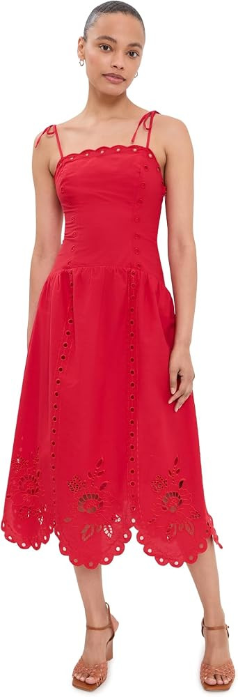 MOON RIVER Women's Eyelet Midi Dress | Amazon (US)