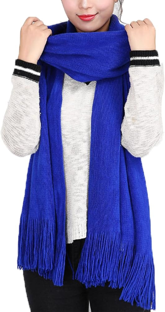 Wander Agio Women's Warm Long Scarves Winter Scarfs Pure Color Scarf Tassel | Amazon (US)