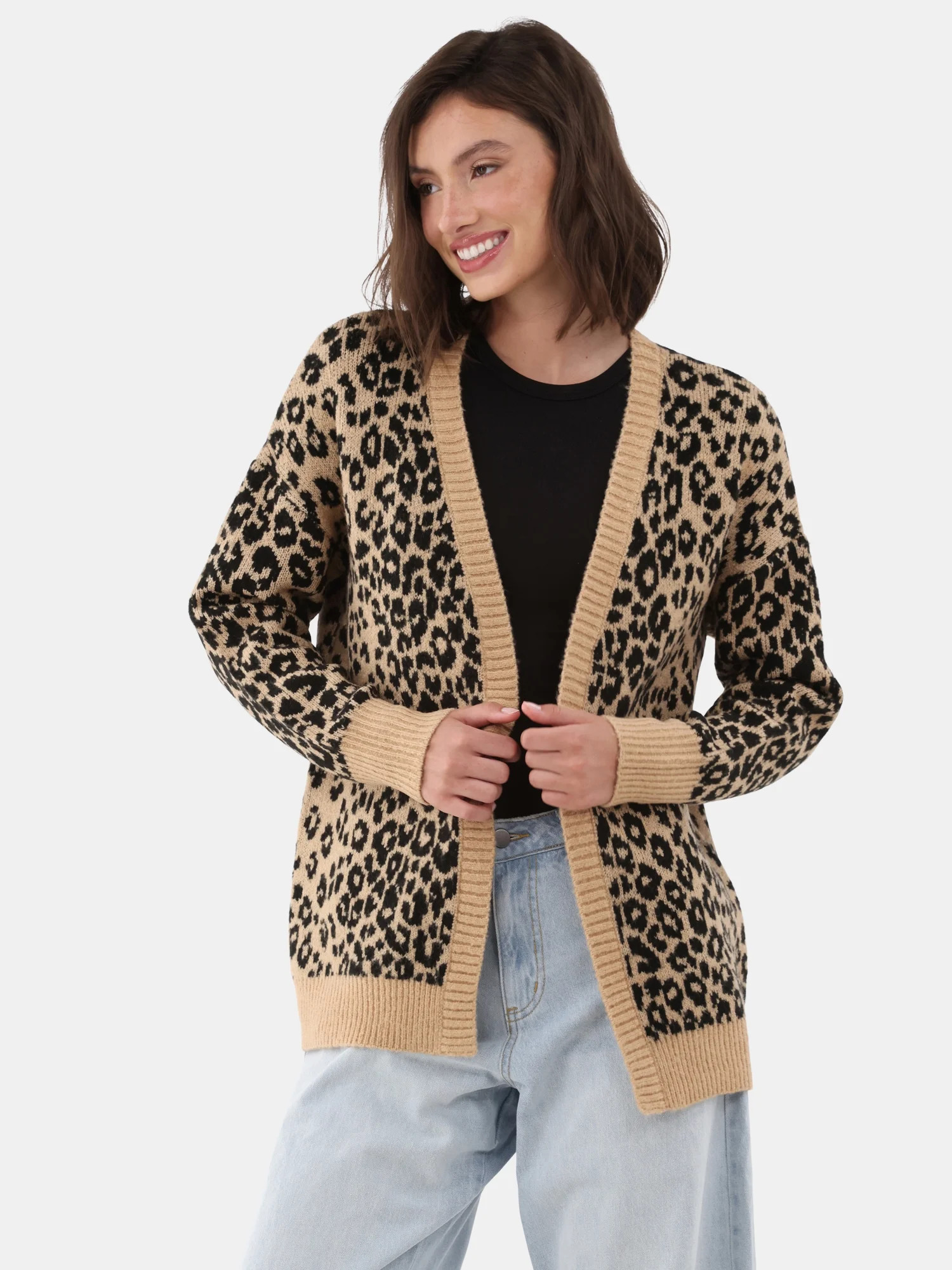 No Boundaries Jacquard Cardigan Sweater, Midweight, Women's | Walmart (US)