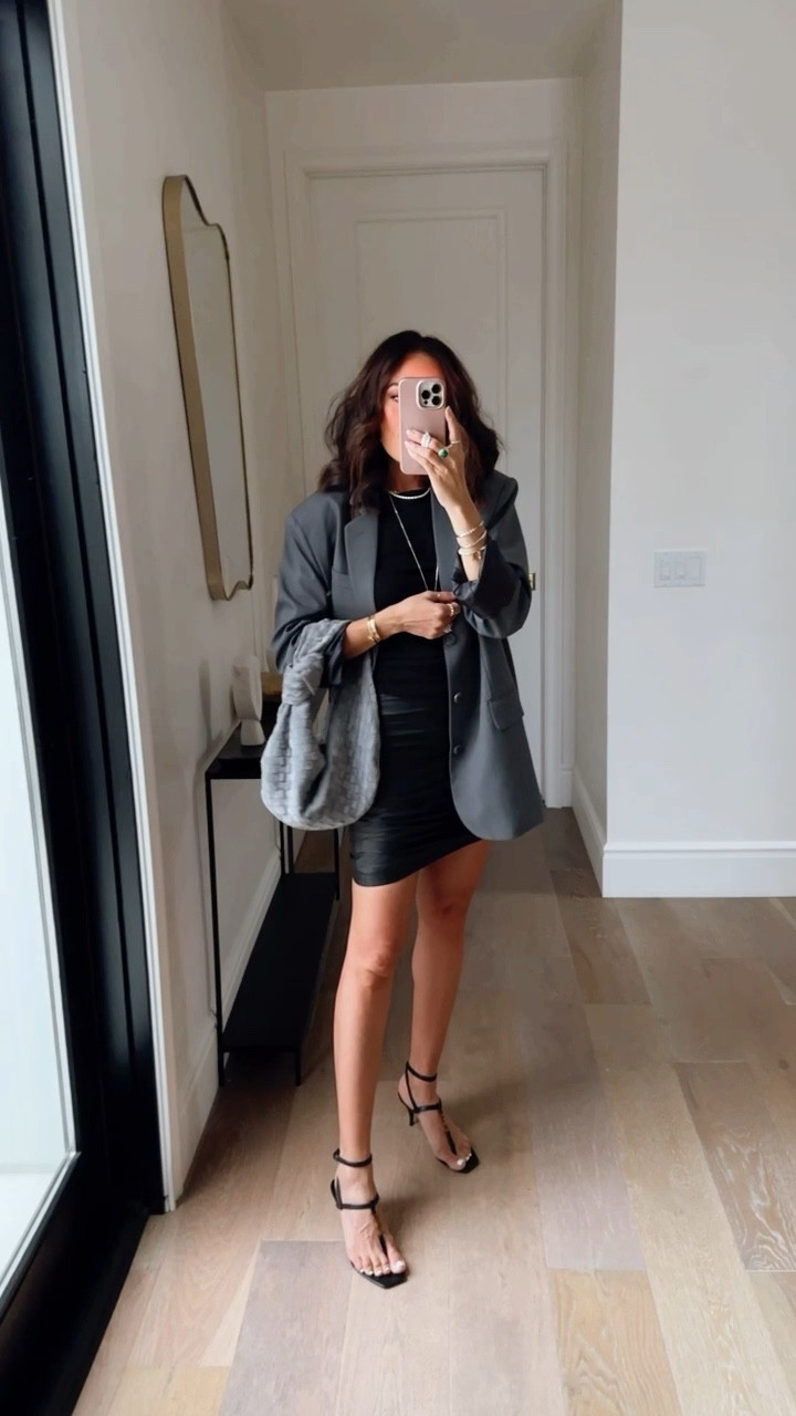 Girls night outfit 🖤 
Code: LUCY10 for skirt 
Fashioned chic styling, leather mini skirt, Frankie shop blazer, date night outfit 

#LTKstyletip #LTKSeasonal #LTKshoecrush