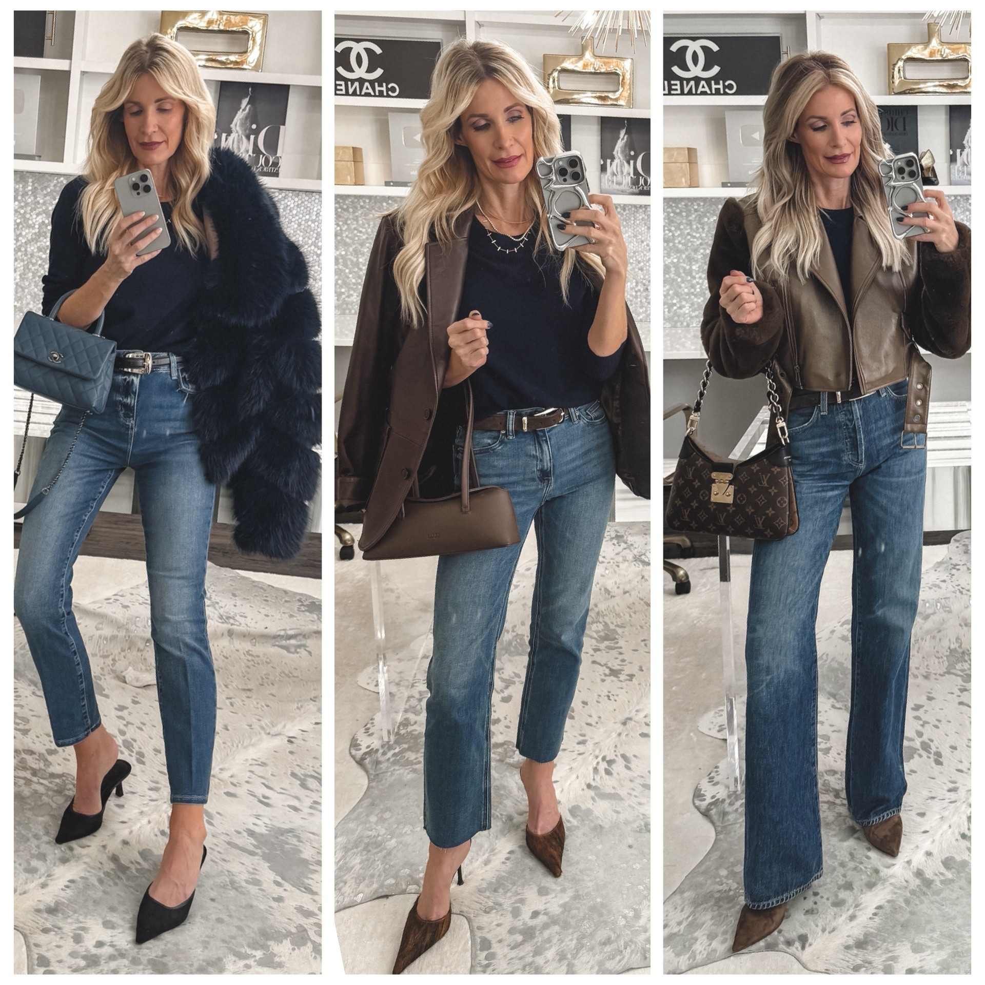 If you’re building a chic winter wardrobe, you need a great cashmere sweater… and this one from Quince is seriously one of my best finds. 🤍

This is their Shrunken Cashmere Sweater and I wear it ALL the time. It’s real cashmere, insanely soft, and the price is honestly hard to believe. Plus it comes in several colors, but I’m especially obsessed with this navy blue shade. 

Styled 3 ways:

✨ Look 1: with my L’Agence cigarette jeans (SO slimming + so comfortable) and a navy faux fur for that polished winter vibe.

✨ Look 2: paired with the Quince chocolate brown leather blazer and their $50 straight leg jeans… such a good high-low look.

✨ Look 3: with my Citizens of Humanity high-waisted wide leg jeans and this gorgeous chocolate faux fur sleeved Moto jacket for an elevated outfit.

Everything runs true to size — I’m wearing an XS in the sweater, 24 in all denim, and XS in all jackets.

Comment below and tell me… which look is your favorite? And how would YOU style this fab cashmere sweater. 



#LTKootd #LTKOver40 #LTKgrwm