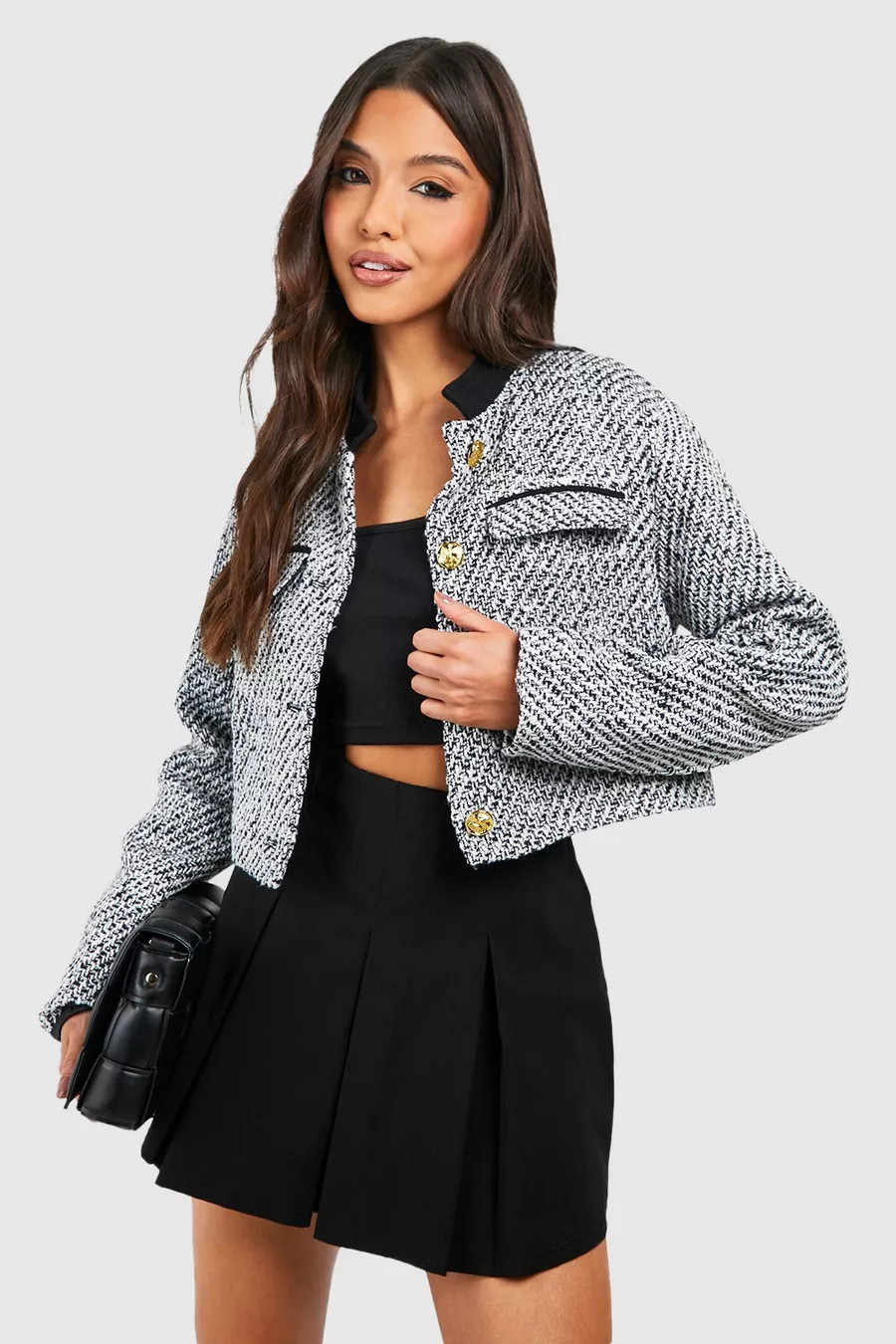 Marl Boucle Button Detail Jacket | Boohoo.com (UK & IE)