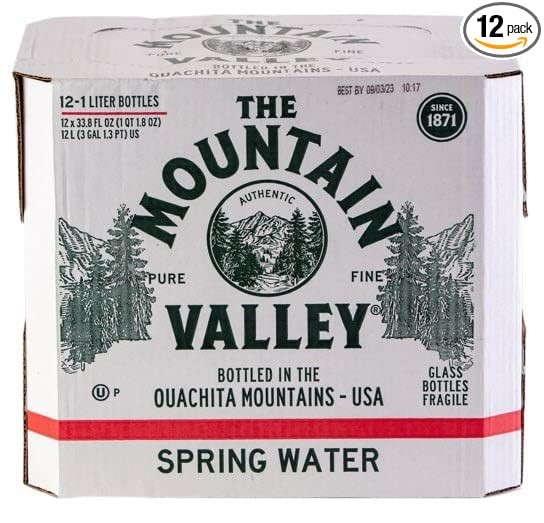 The Mountain Valley 1 Liter Spring Water in Glass bottle 1 Liter (Pack of 12) | Amazon (US)
