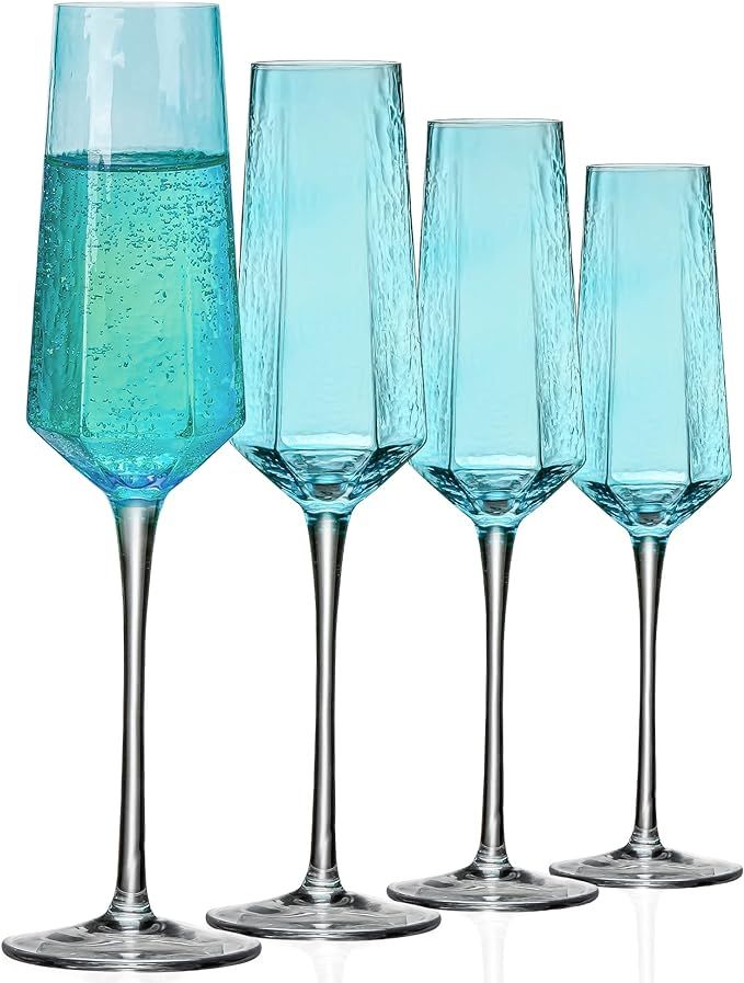 ziixon Champagne Flutes 8Oz Blue Wedding Champagne Glasses Classy Champagne Flutes Elegant Crysta... | Amazon (US)