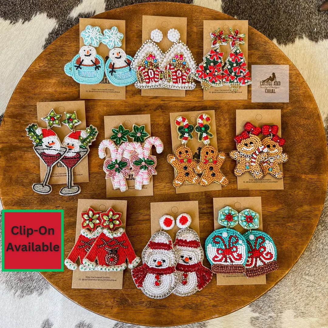 Cute Christmas Earrings, Seed Bead Earrings, Funny Holiday Fashion, Christmas Tree Gingerbread Ho... | Etsy (US)