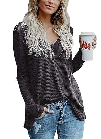 ALALEI Womens Long Sleeve Henley Blouse Fall Button Down Pullover Knit Loose Leisure Stylish Sexy... | Amazon (US)