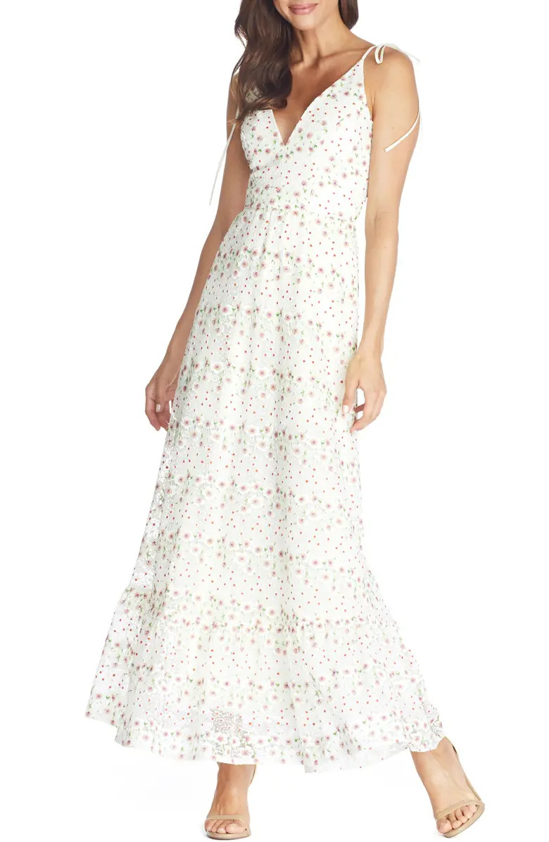 Dress the Population Sunny Embroidered Floral Tie Shoulder Gown | Nordstrom | Nordstrom