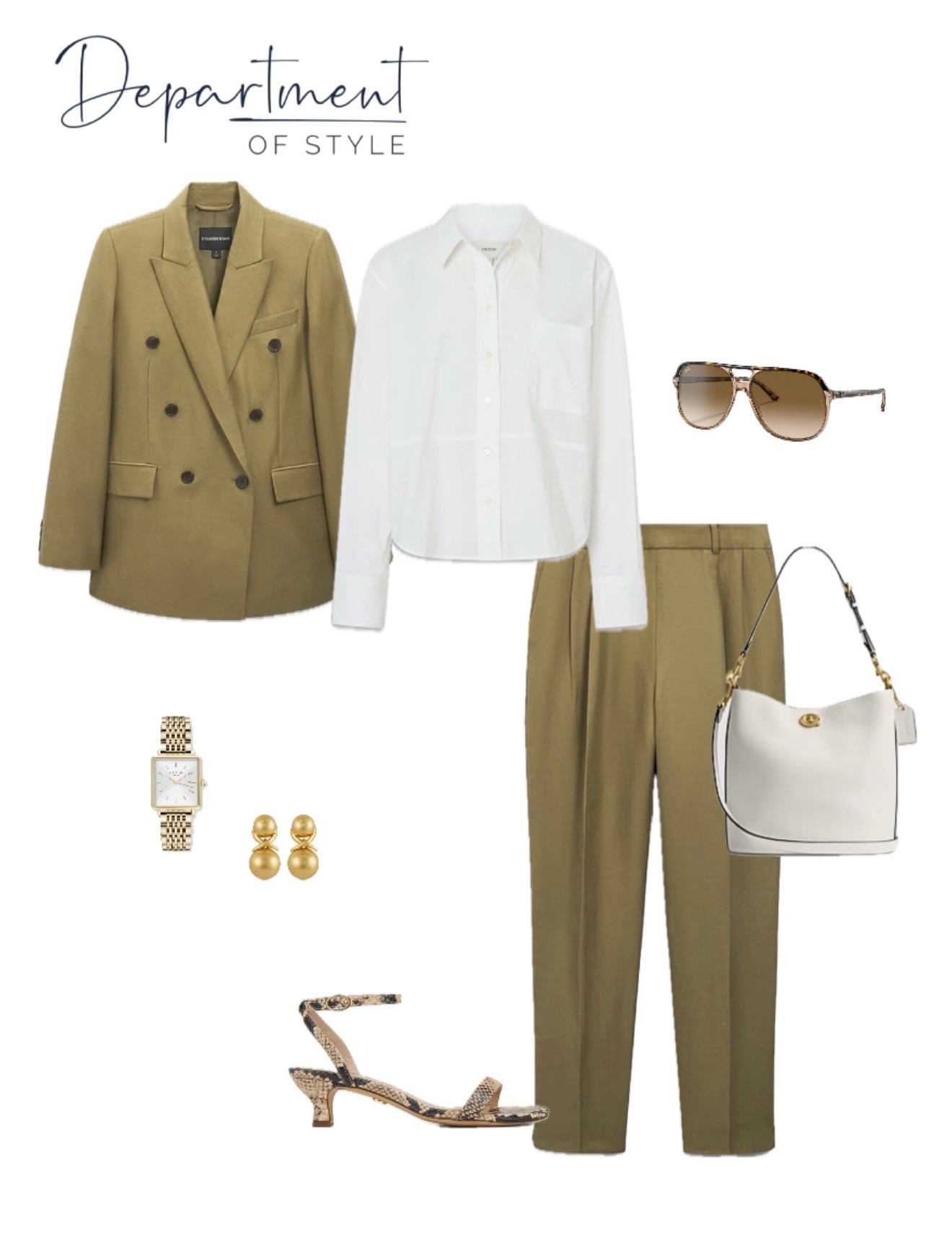 Ready for work with a khaki trousers and blazer set.