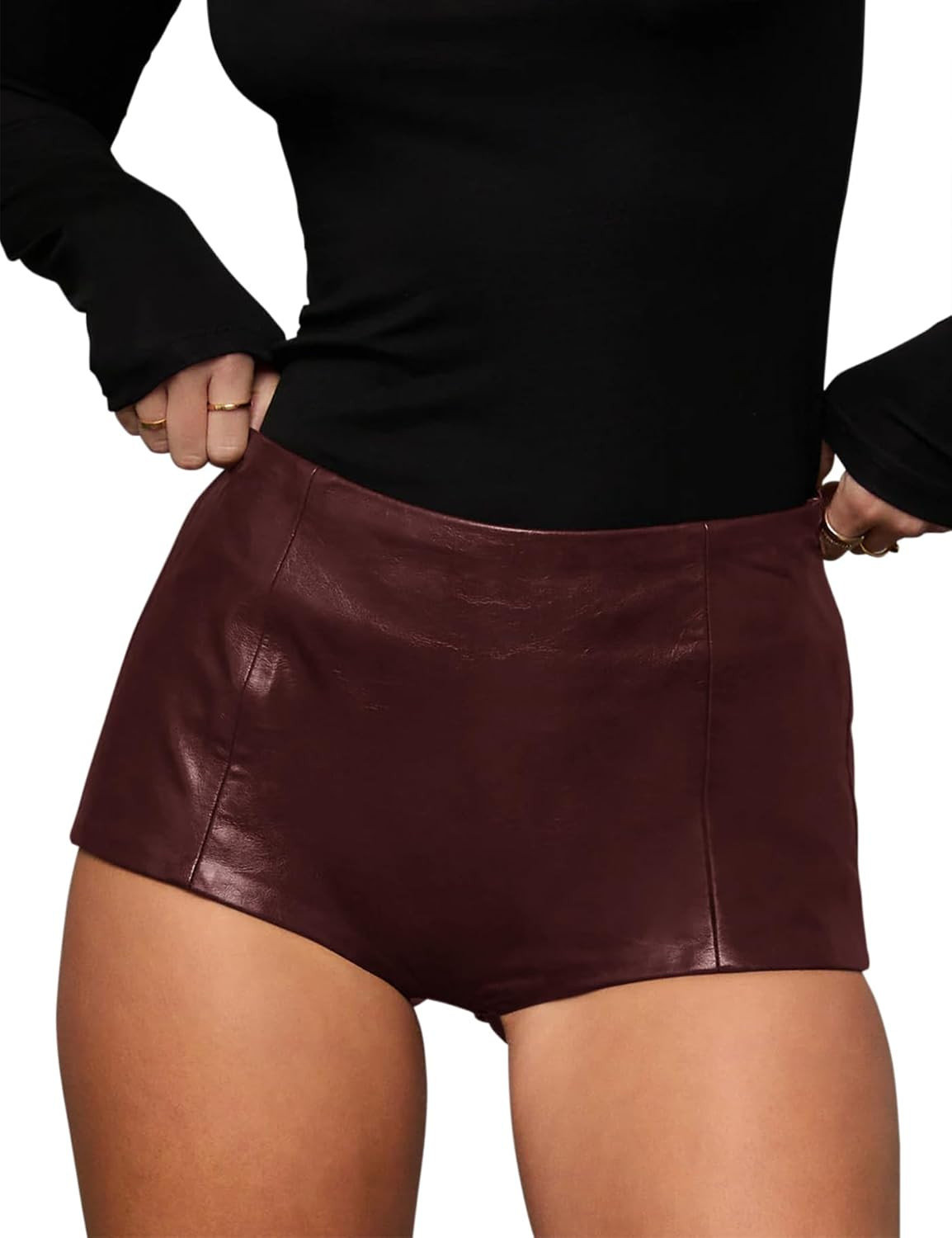 Women's Faux Leather Shorts High Waist Stretch Skinny Mini Shorts Sexy Hot Pants | Amazon (US)
