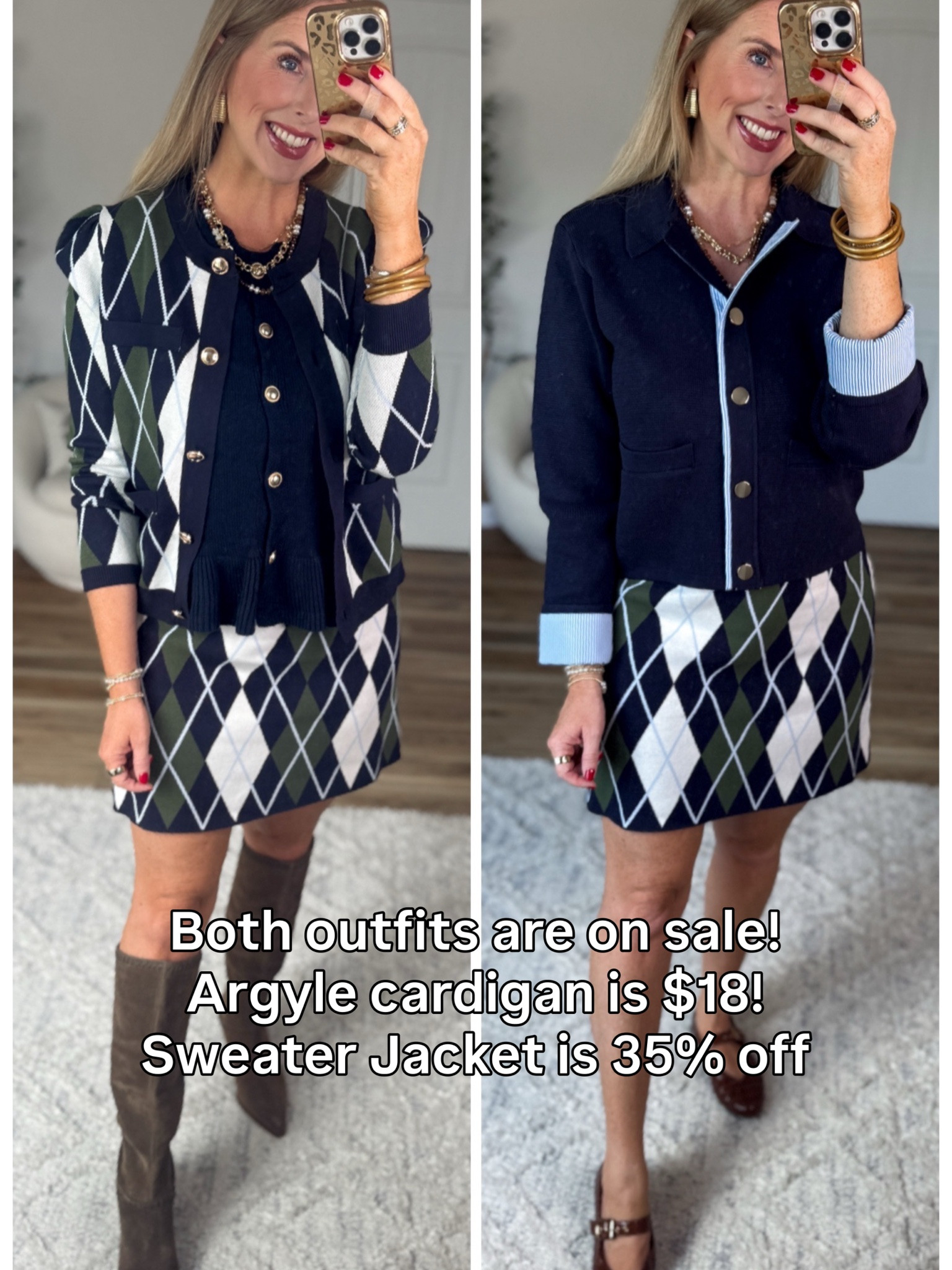 Argyle cardigan and sweater jacket both on sale