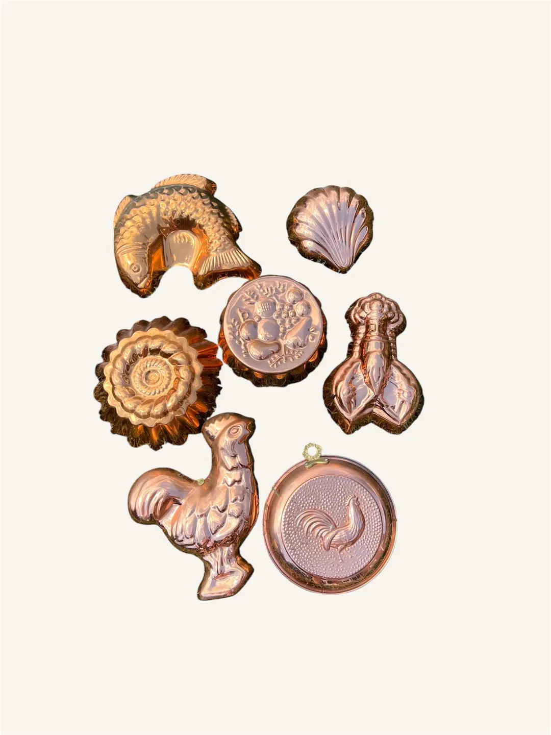 Vintage Wall Copper Molds Fish, Rooster, Shell, Lobster, Round Fuit, Revere Ware Korea Copper Kit... | Etsy (US)