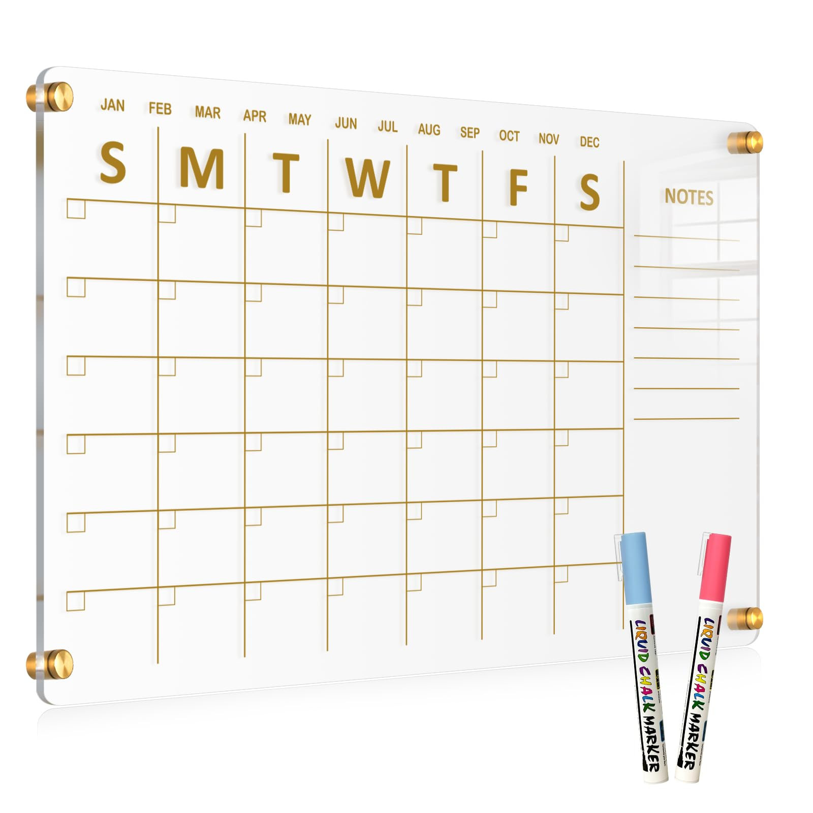 Acrylic Calendar for Wall, 24"x16" Gold Dry Erase Board Weekly Planner Wall Mounted Board, Framel... | Amazon (US)
