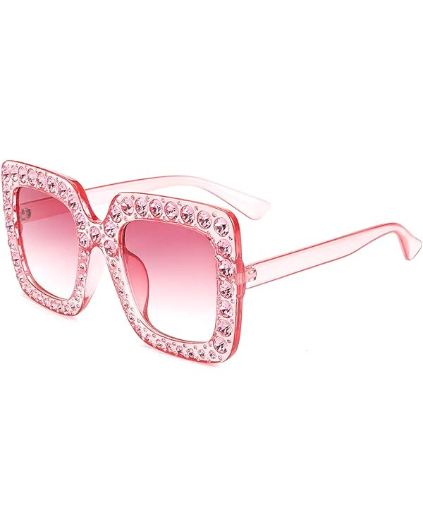 MEETSUN Elton Square Rhinestone Sunglasses Oversized Diamond Bling Bling Glasses | Amazon (US)
