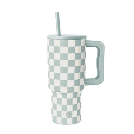 Simple Modern 30 fl oz Insulated Stainless Steel Trek Tumbler with Straw Lid | Seaglass Sage and Cream Checkmate | Walmart (US)