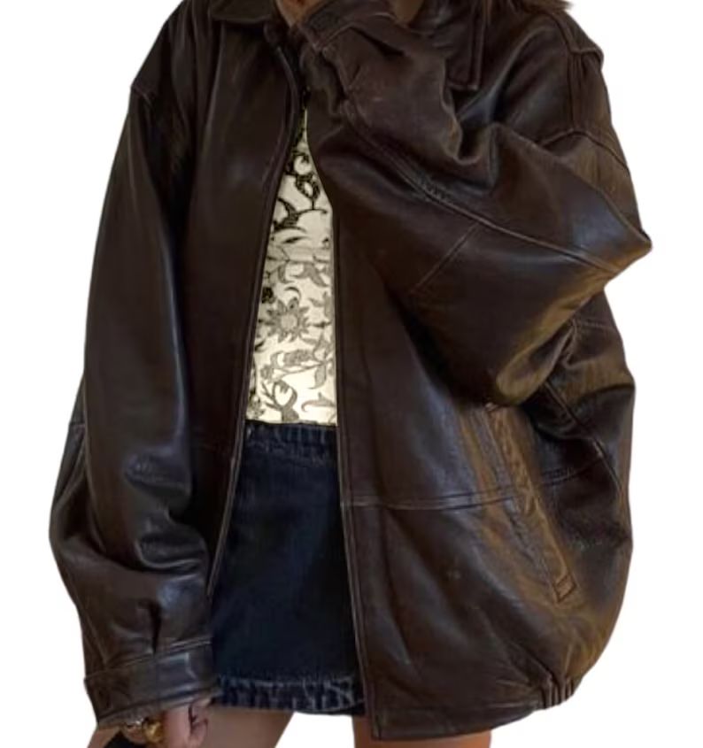 Brown Oversized Leather Jacket, 90’s Leather Jacket, Y2K Leather Jacket, Birthday Gift, Gift fo... | Etsy (US)