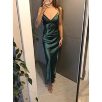 Maxi Silk Satin Dress, Forest Green Extra Full Length Slip Dress, Emerald Adjustable Spaghetti Strap | Etsy (US)