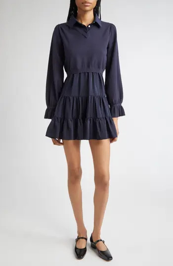 Cinq à Sept Luciana Long Sleeve Tiered Shirtdress in Navy at Nordstrom Rack, Size X-Small | Nordstrom Rack