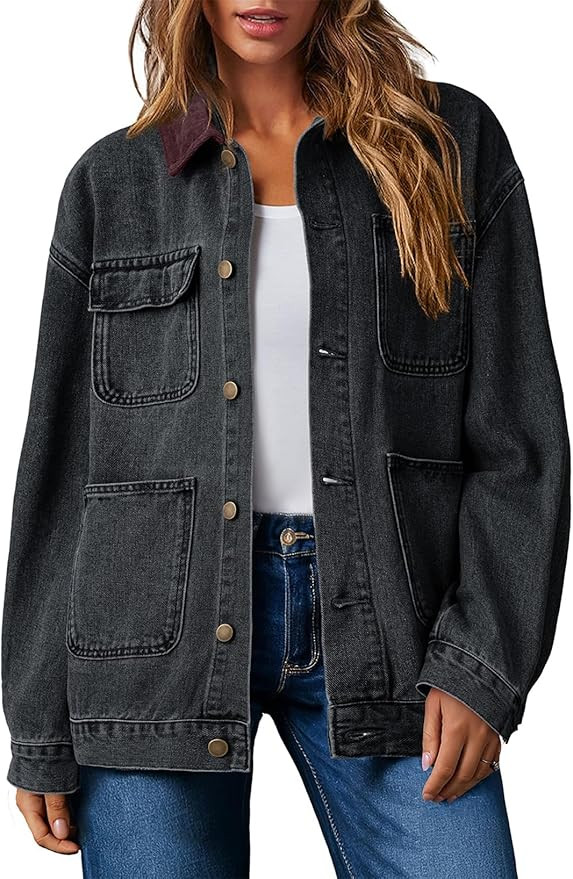 Dokotoo Womens Denim Top Plus Size Denim Jacket for Women Contrast Collar Coat Button Up Tops Tru... | Amazon (US)