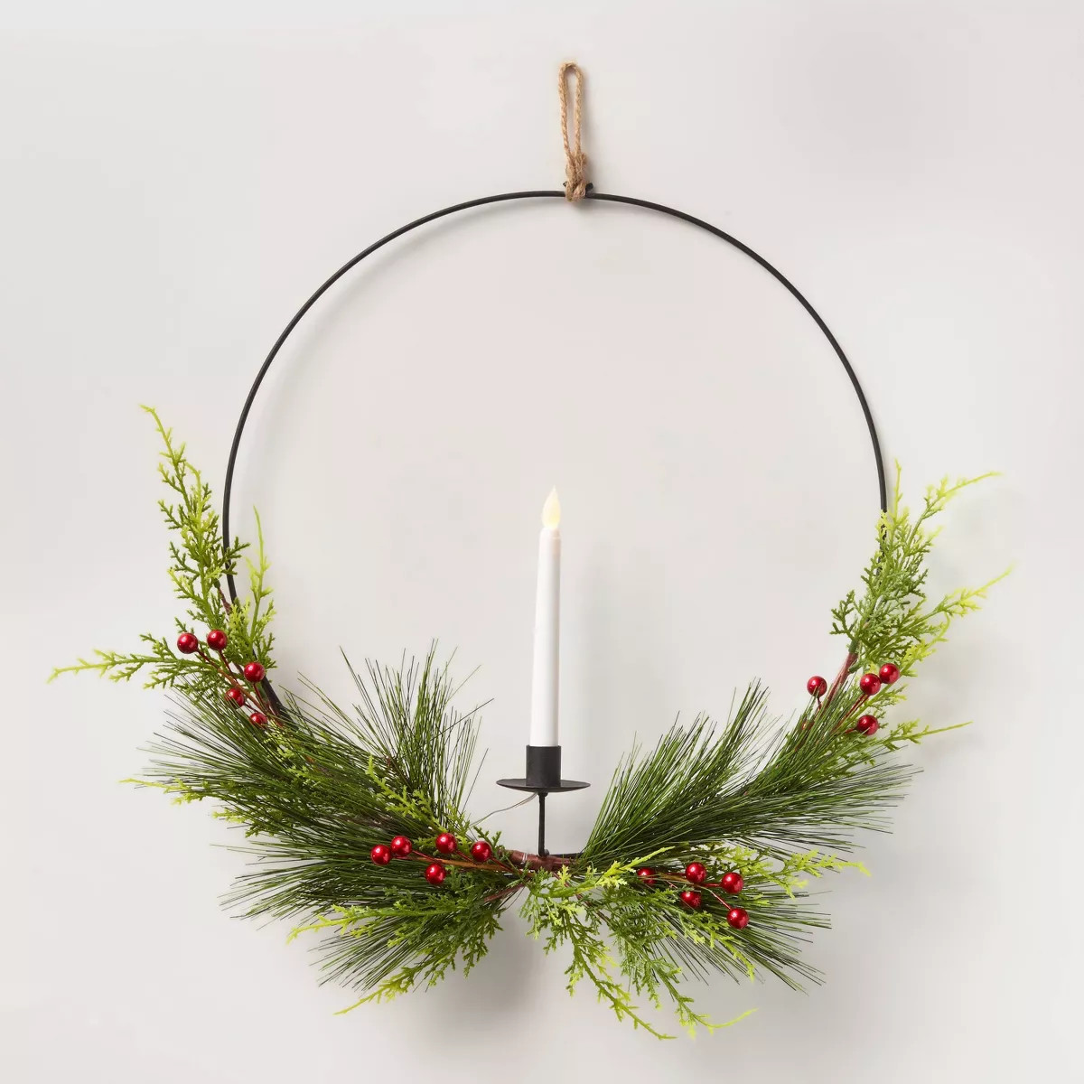 22" Pre-lit LED Black Hoop Greenery and Candle Artificial Christmas Wreath - Wondershop™ | Target
