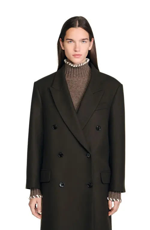 SANDRO Straight coat in Brown at Nordstrom, Size 40 Eu | Nordstrom
