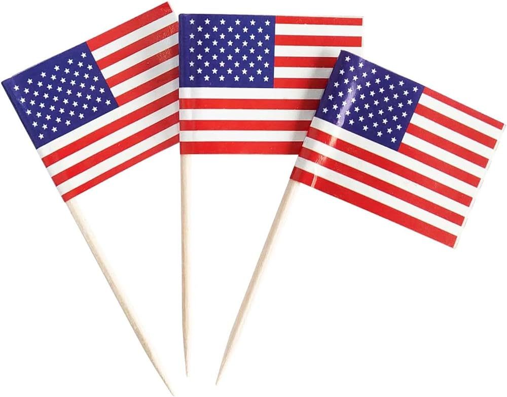 100 Pack USA American Flag US Toothpick Flags, Cocktail Picks Mini Stick Cupcake Toppers Country ... | Amazon (US)