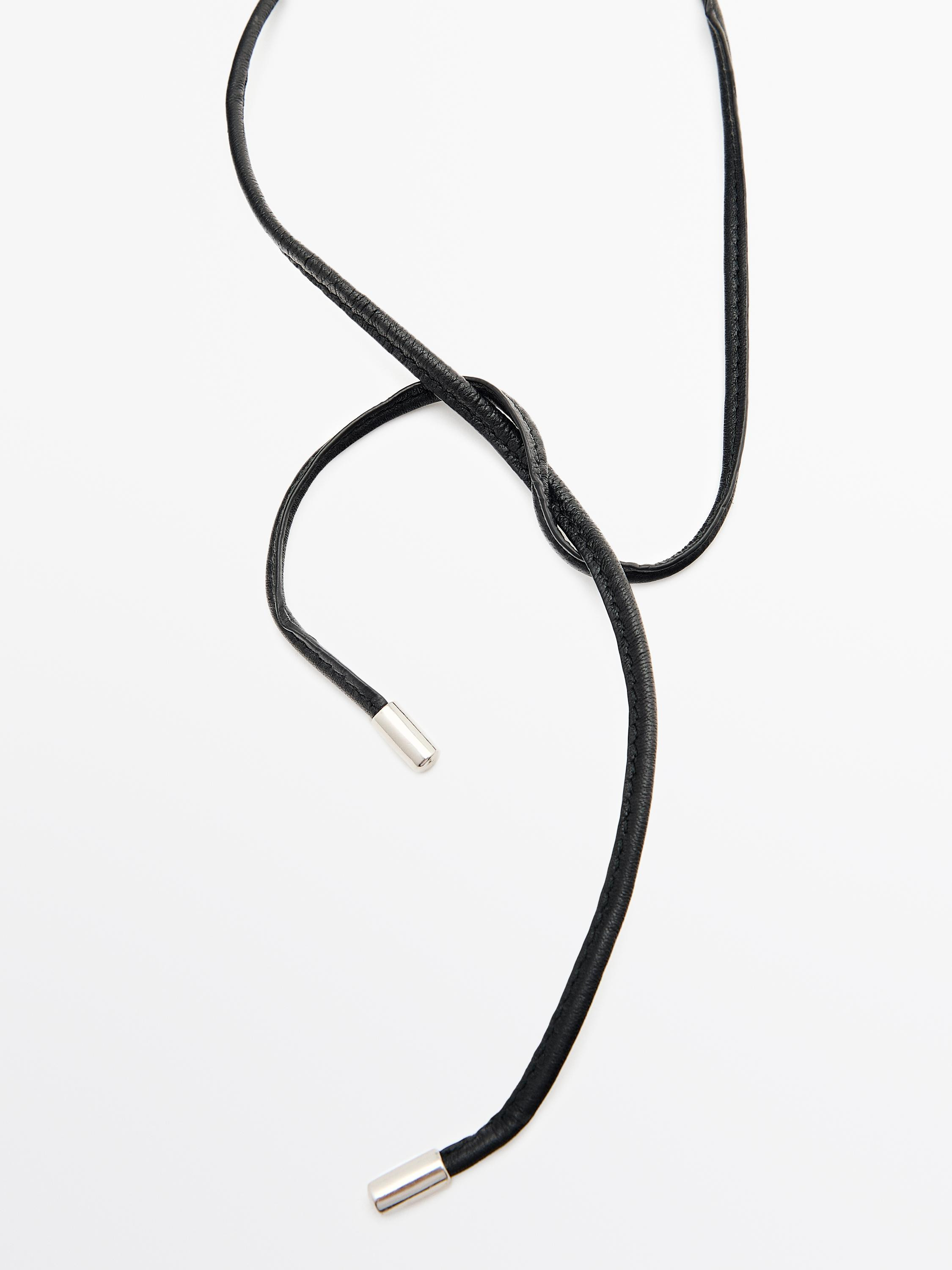 Sheepskin leather necklace with metal piece | Zara US