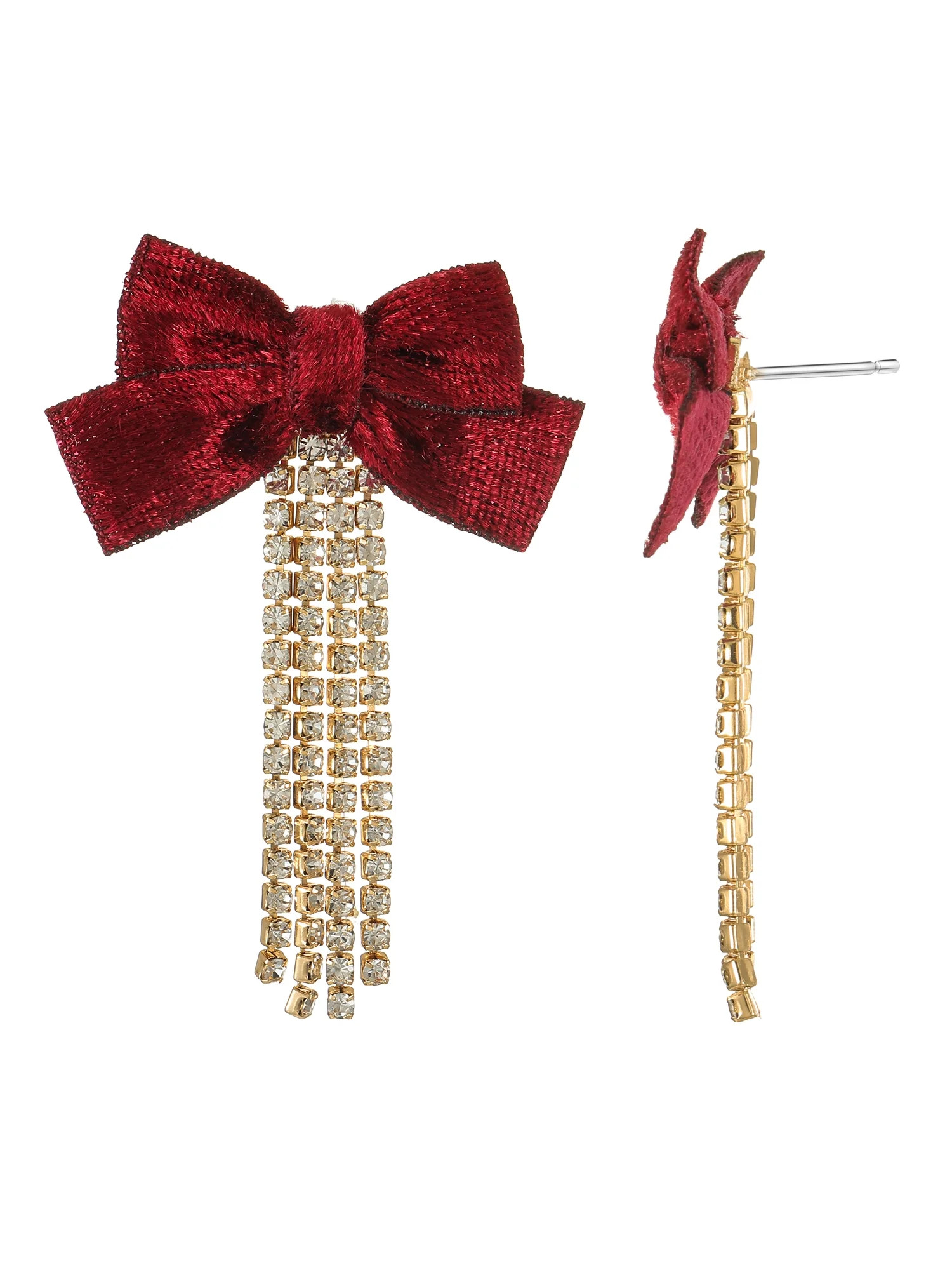 Holiday Time Red Bow and Rhinestone Earrings, 1 Pair | Walmart (US)