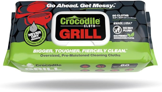Crocodile Cloth Grill - 80 (15" x 10") Biodegradable Cleaning Wipes. Safe on Skin & Multiple Surf... | Amazon (US)