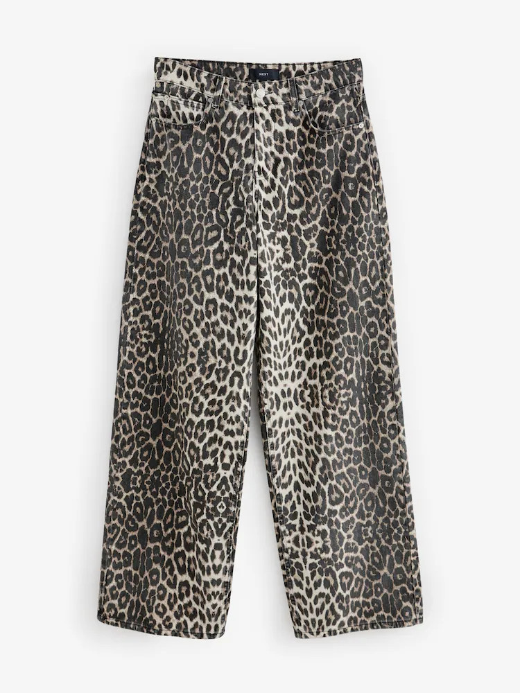 Leopard Print 100% Cotton Wide Leg Jeans | Next US