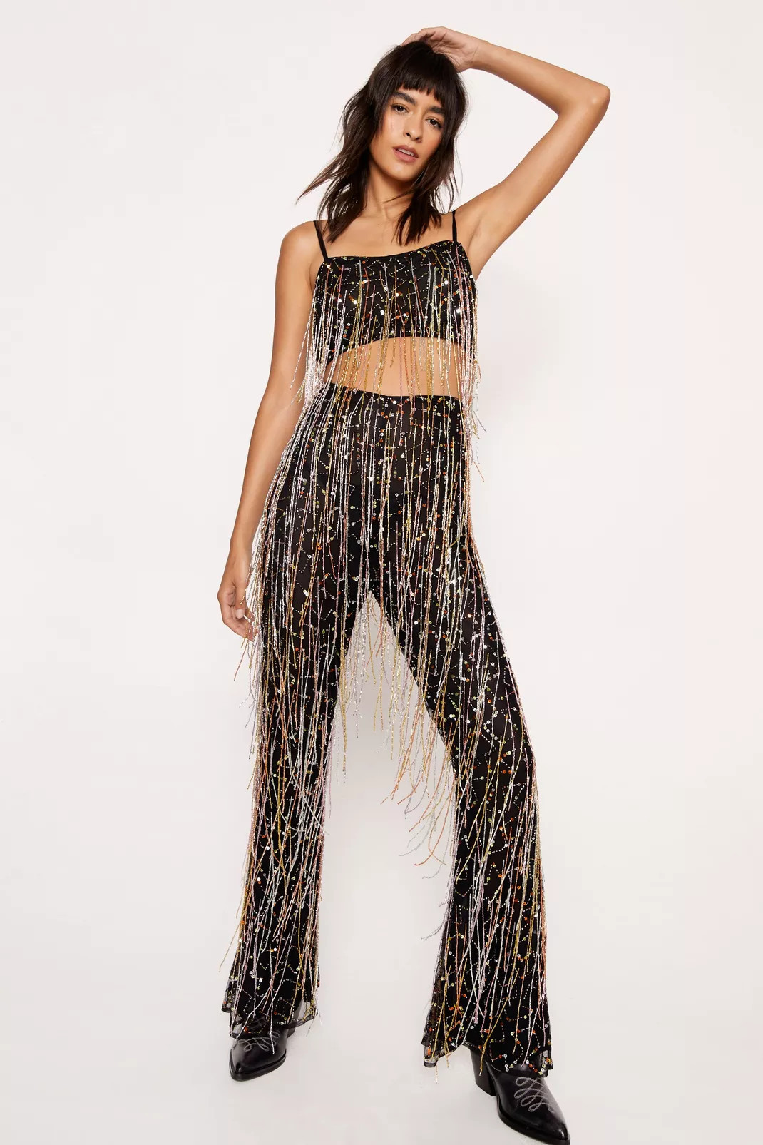 Sequin Tassel Beaded Flare Trousers | Nasty Gal US