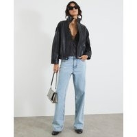 River Island Womens Black Faux Leather Funnel Neck Biker Jacket | River Island UK & IE