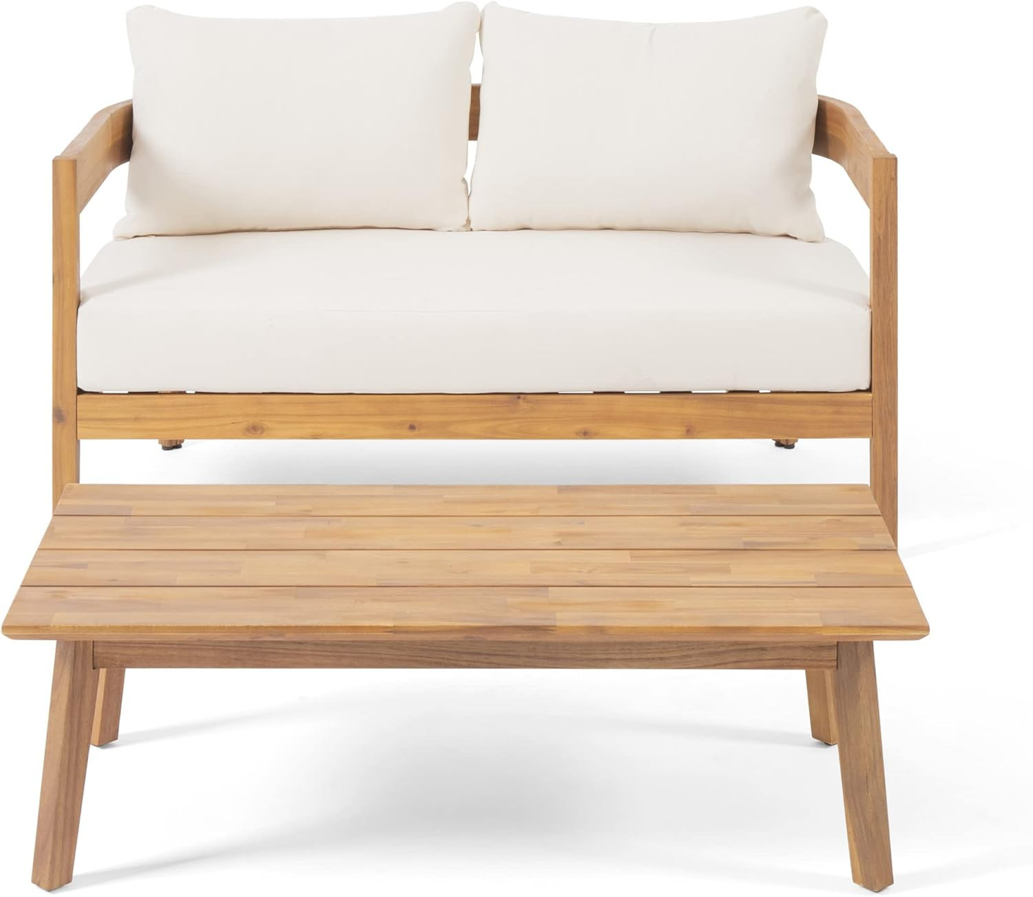 Christopher Knight Home 312396 Alina Outdoor Loveseat Set with Coffee Table, Teak Finish, Beige | Amazon (US)