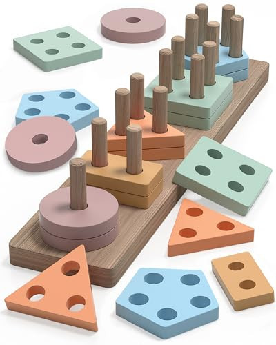 kecristv Montessori Toys for 1 2 Year Old Girl and Boy Birthday Gifts, Shape Sorter Wooden Toys for Toddlers Age 1-3 2-4, Learning Educational Sensory Stacking Toddler Puzzles | Amazon (US)