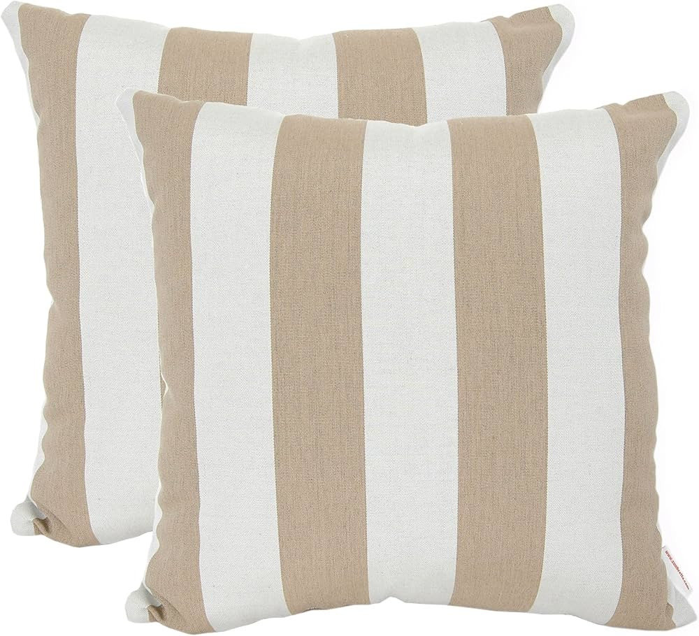 RULU Beige Outdoor/Indoor Sunbrella Set of 2 Toss Pillow 16 inch Square Maxim Heather Stripe, Sta... | Amazon (US)