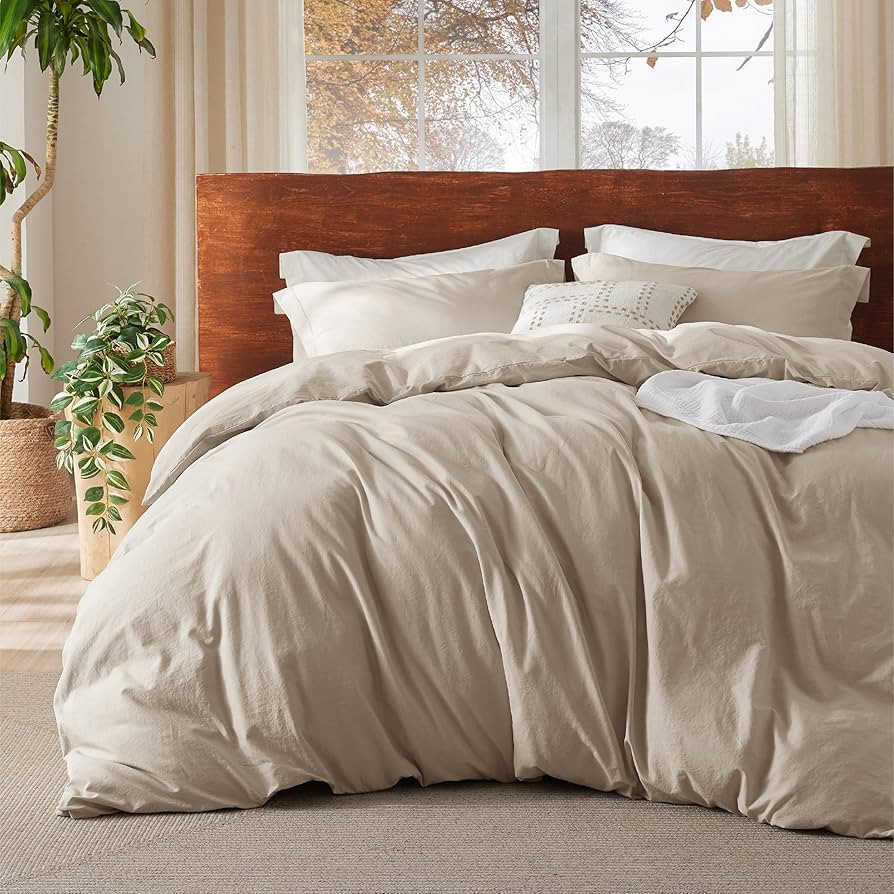 Bedsure 100% Washed Cotton Duvet Cover King Size - Beige Minimalist Cotton Duvet Cover Set Linen ... | Amazon (CA)