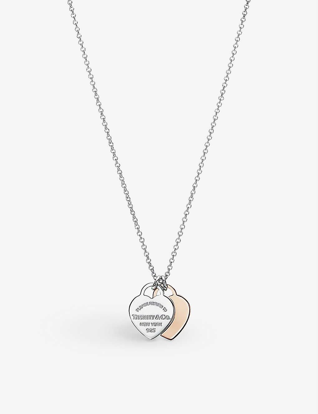 TIFFANY & CO Return to Tiffany Double Heart 18ct rose-gold and sterling silver necklace | Selfridges