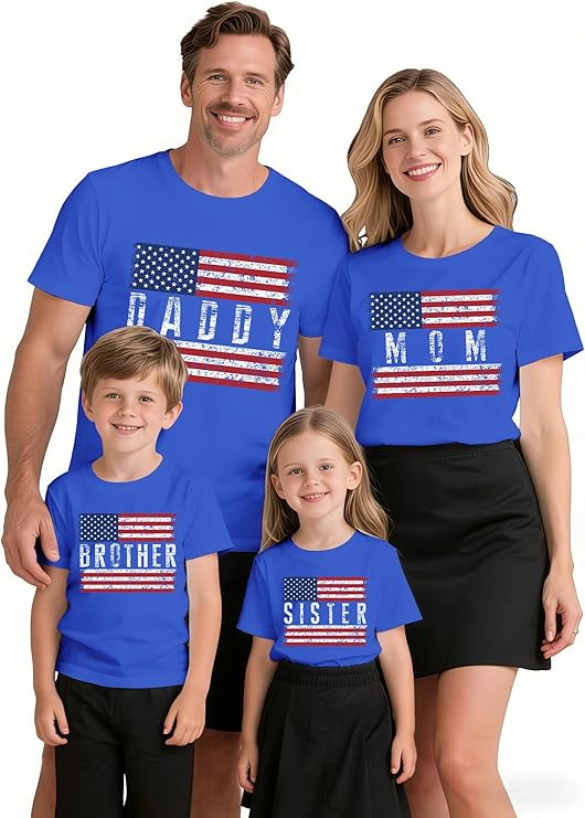 Family Matching American Flag Shirts T-Shirt for Family Members USA Flag Tee Tops | Amazon (US)