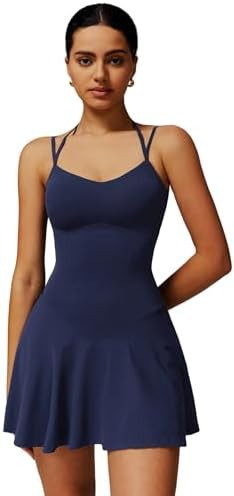 Tennis Dress for Women with Built in Shorts Spaghetti Straps 2-in-1 Ruffle A-line Active Yoga Gol... | Amazon (US)