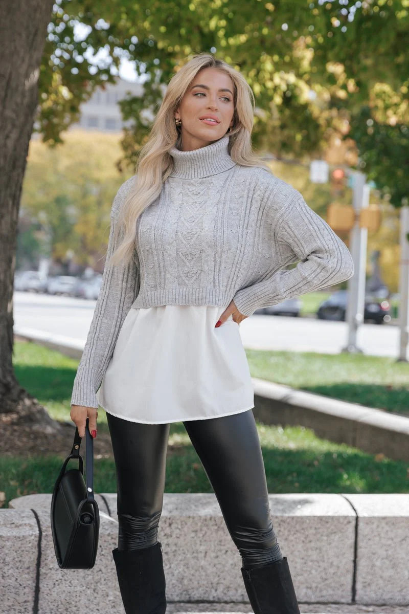 Grey Layered Turtleneck Sweater Top | Magnolia Boutique | Magnolia Boutique