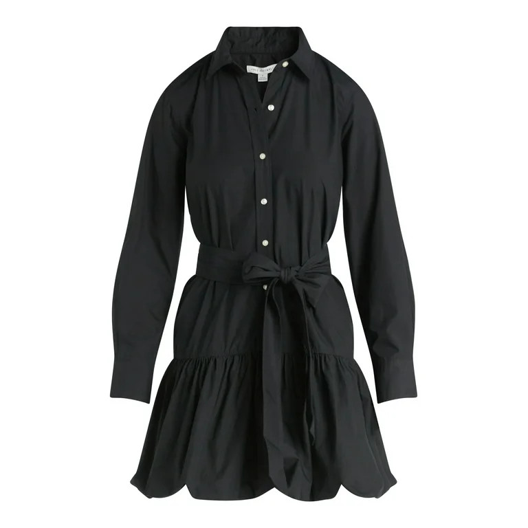 Free Assembly Women's Belted Bubble Hem Cotton Mini Dress with Long Sleeves, Sizes XS-XXL | Walmart (US)