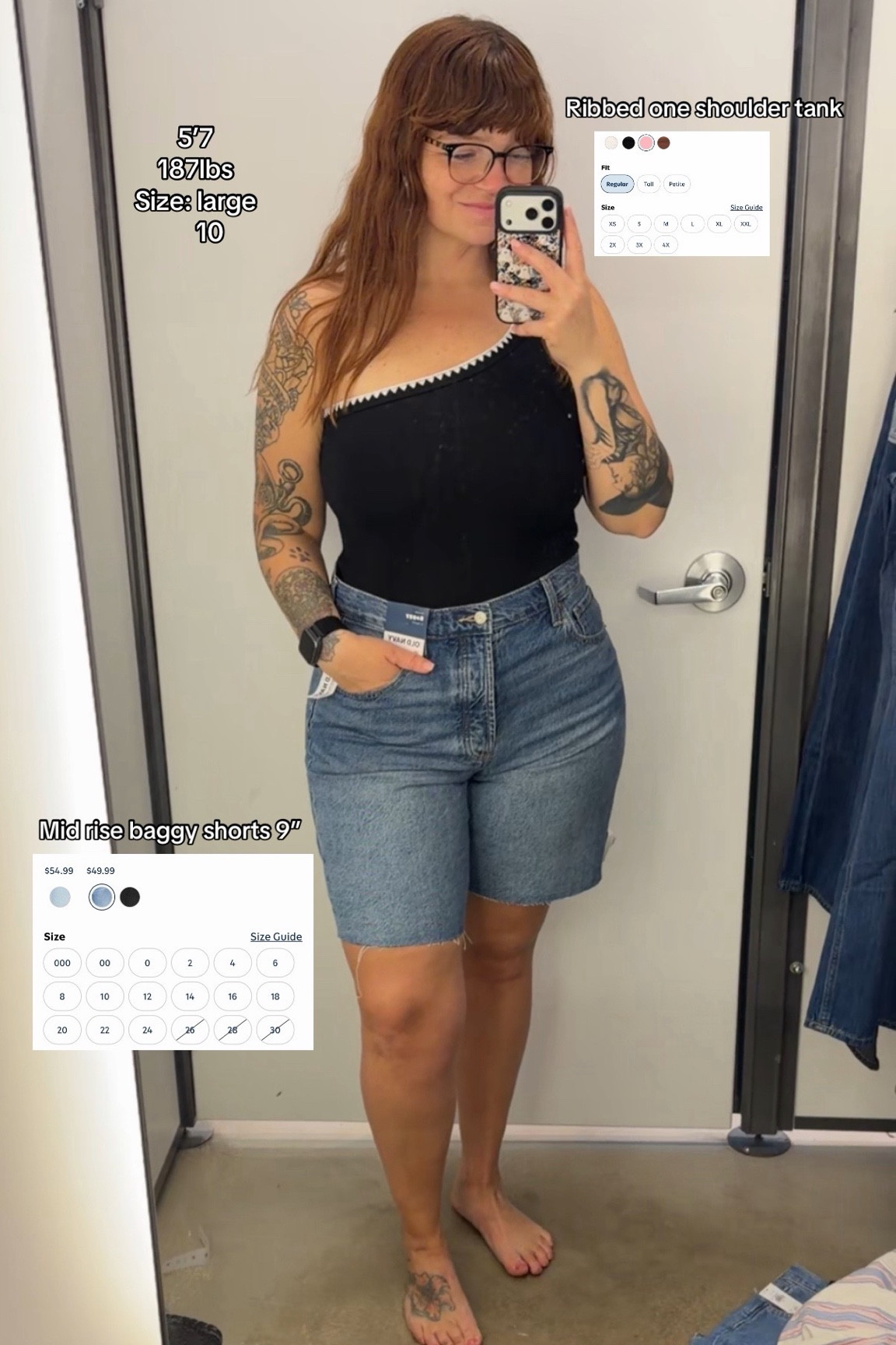 One shoulder tank paired with baggy 9” Jean shorts. #oldnavy #midsize #tryon

#LTKootd #LTKgrwm #LTKMidsize